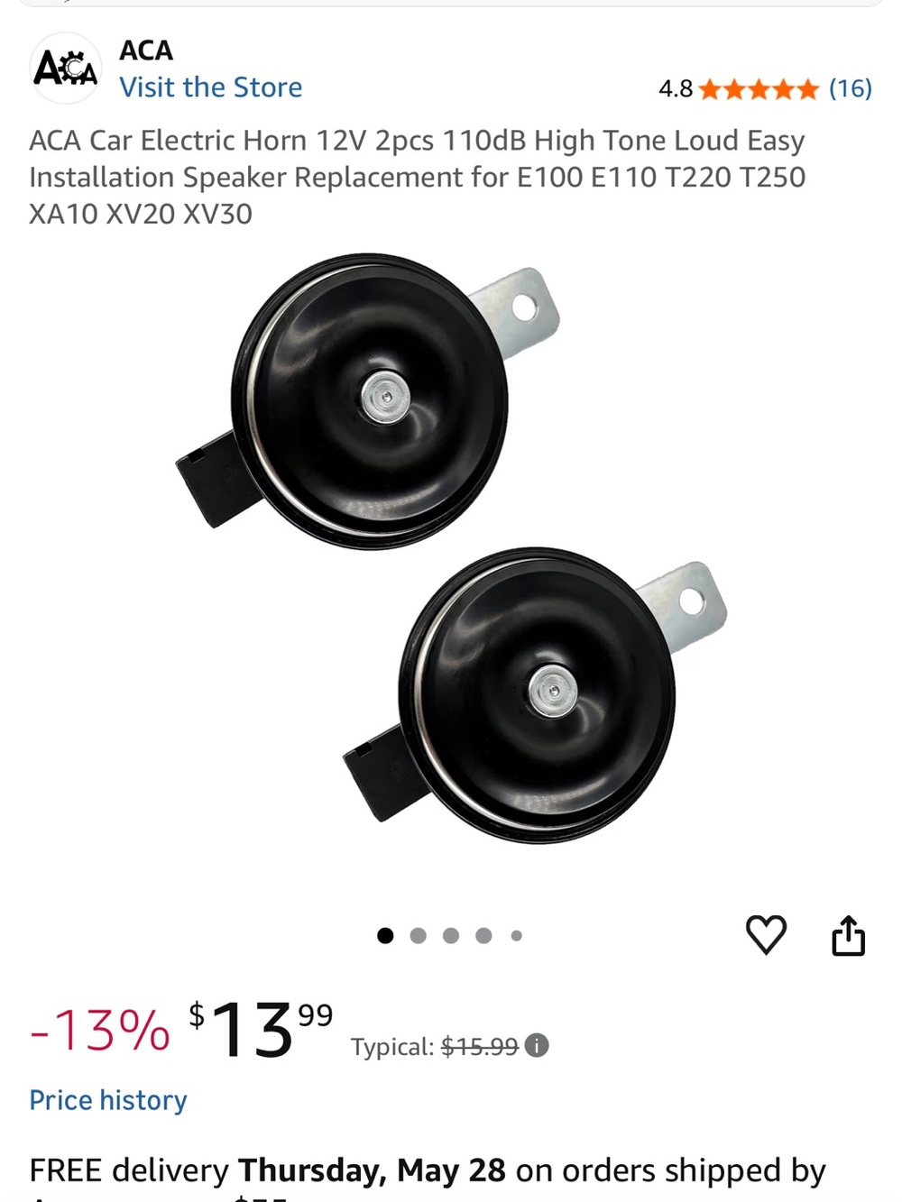 ACA Black 12V Vehicle Horn Pair - High Tone Loud